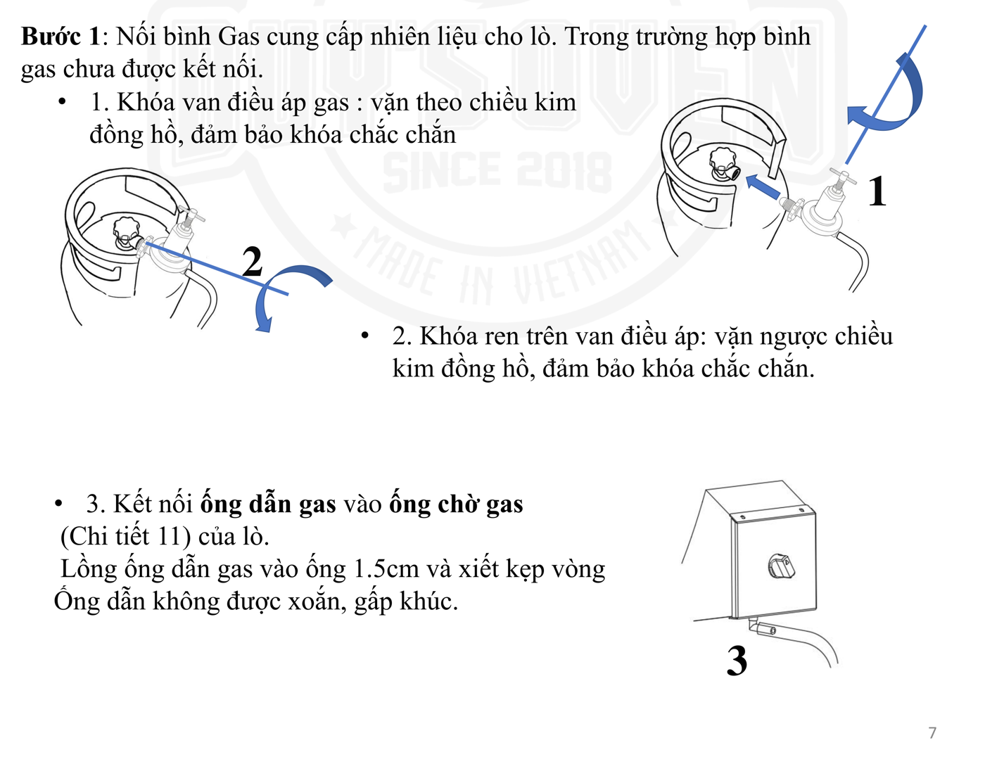 Sơ đồ nối bình gas: khóa van điều áp, khóa ren, nối ống dẫn vào ống chờ