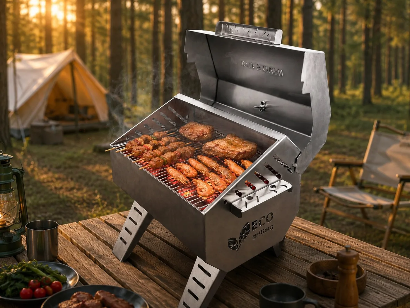 Lò Eco Inox nướng giữa rừng thông camping