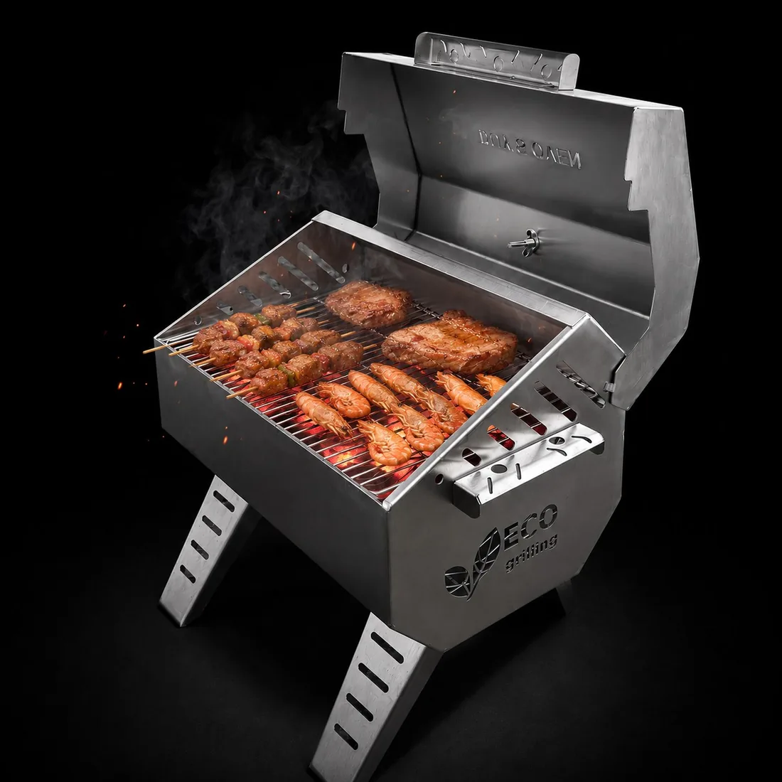 Lò Eco Inox 304 — thân đa giác inox, chân xếp