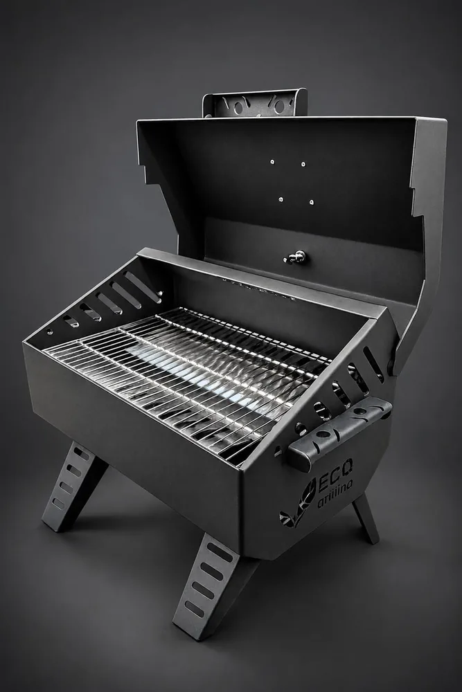 Lò Eco Tách Khói mở nắp, thấy khoang than và bộ vỉ inox