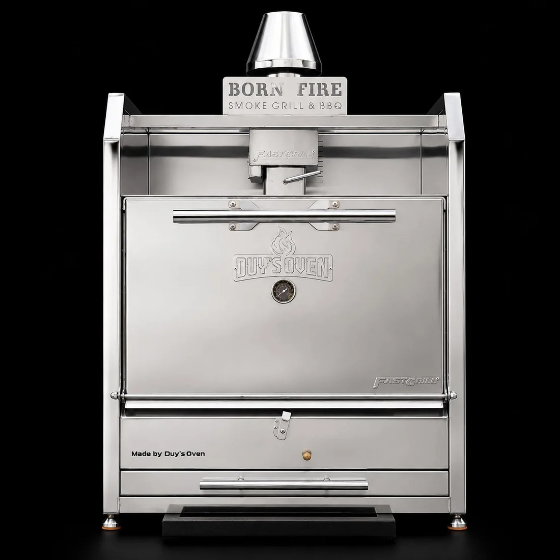 Lò FastGrill Compact — lò than buồng kín inox, ống khói chóp nón