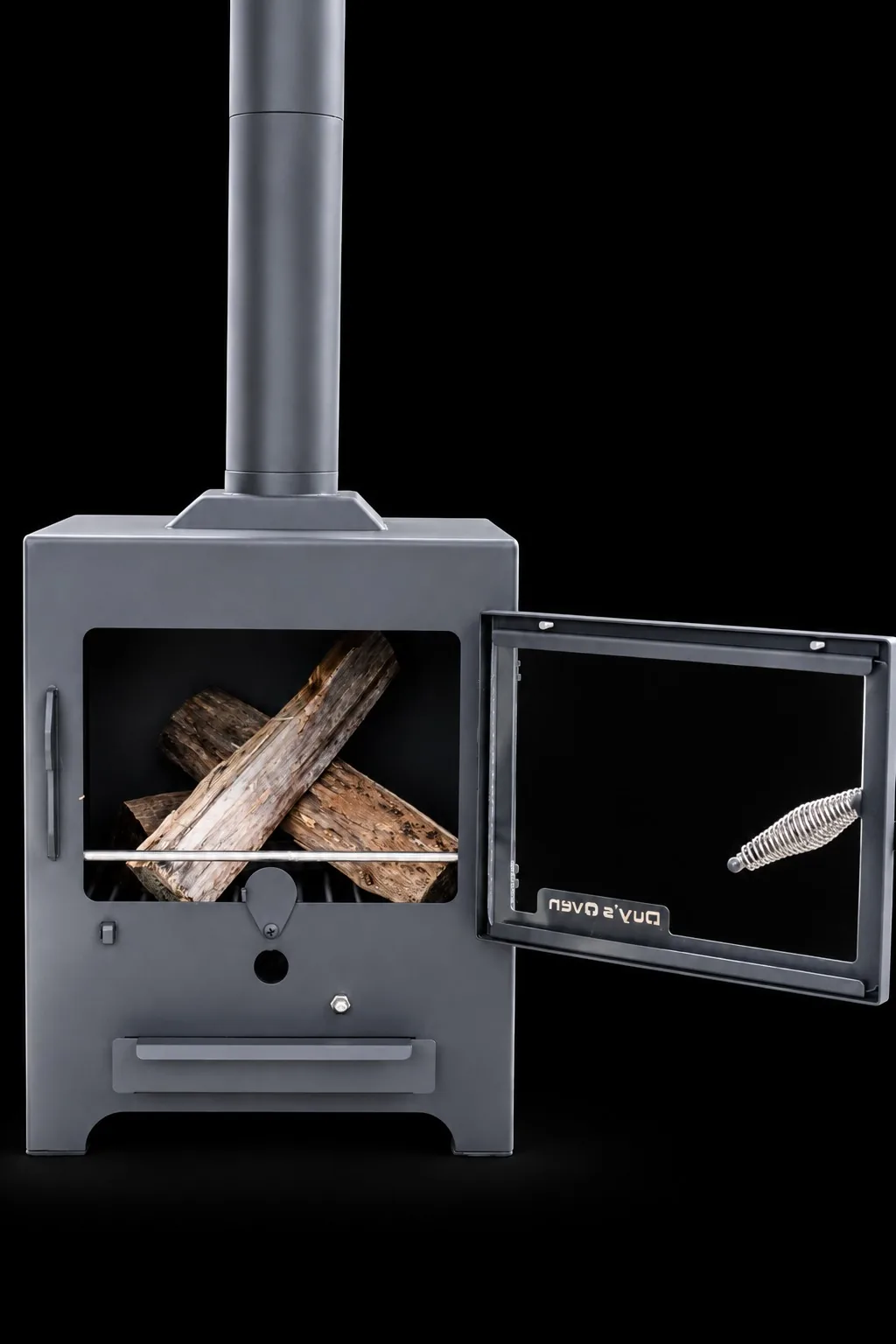 Nhìn thẳng vào buồng đốt FirePlace Compact khi cửa kính mở sang phải