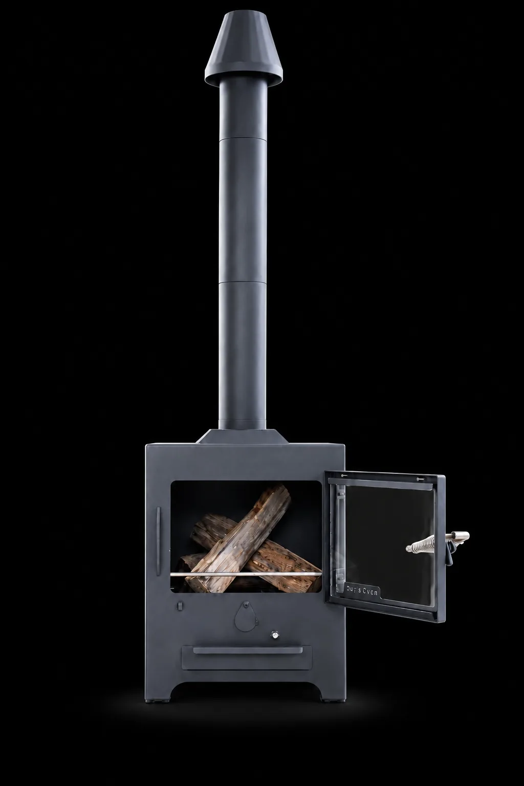 FirePlace Compact mở cửa kính, củi xếp trên vỉ trong buồng đốt