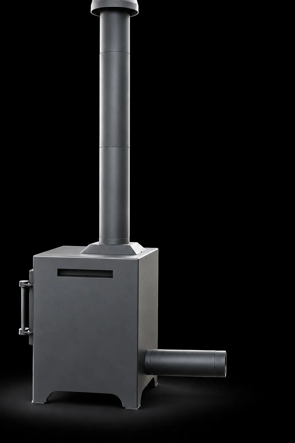 Mặt hông lò sưởi FirePlace Compact, ống lấy oxy tròn chìa ra phía sau sát chân lò