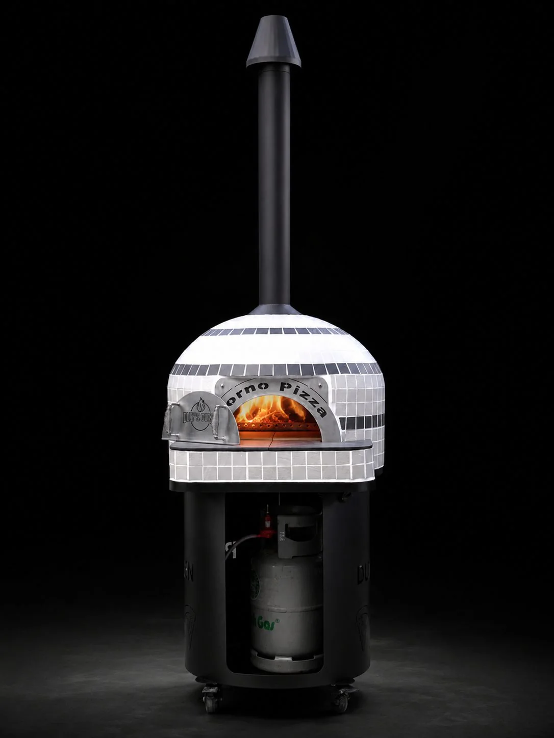 Lò pizza vòm mosaic, thân trụ gọn chứa bình gas