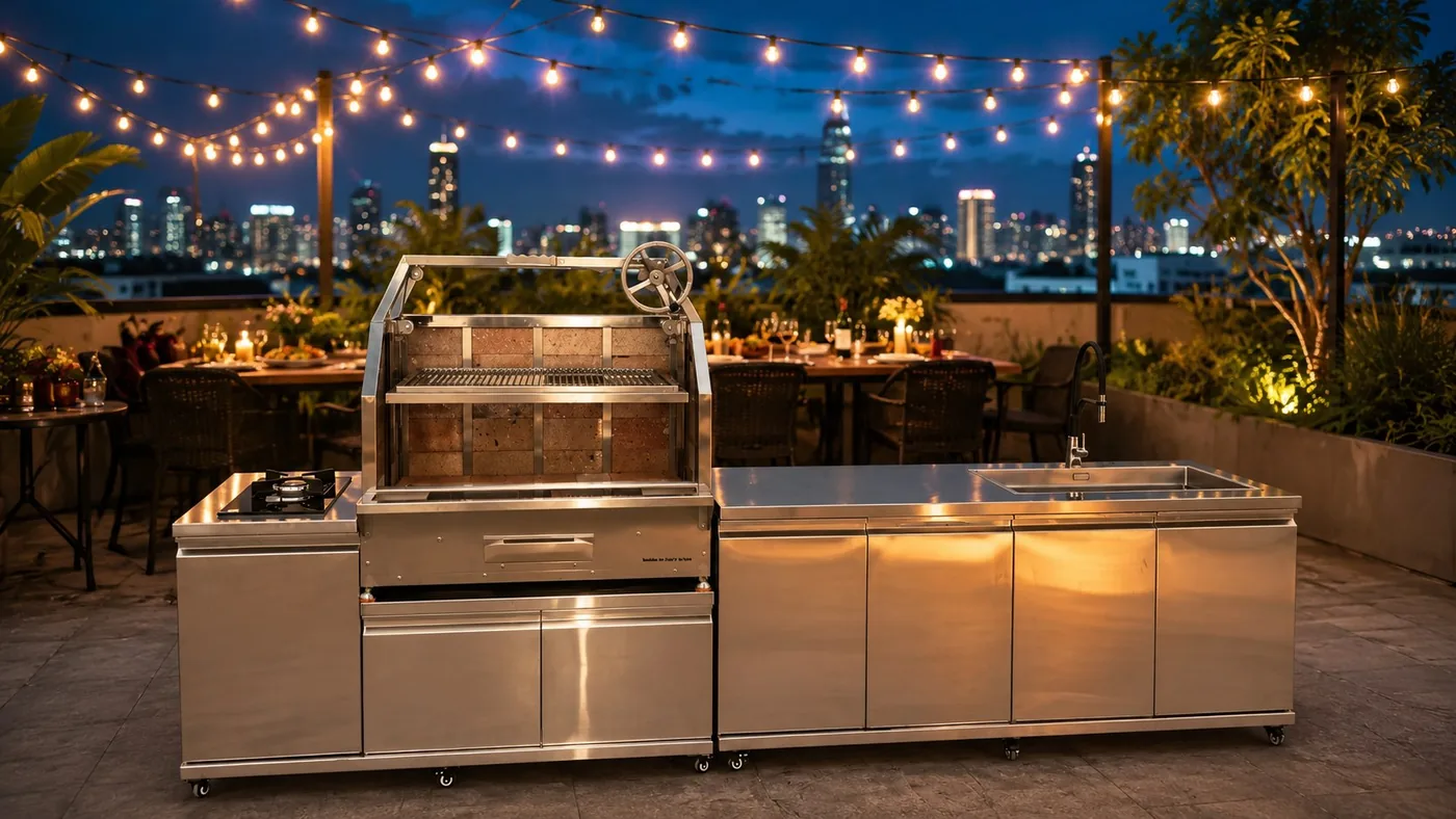 Bộ Bếp Village trên rooftop tiệc BBQ buổi tối