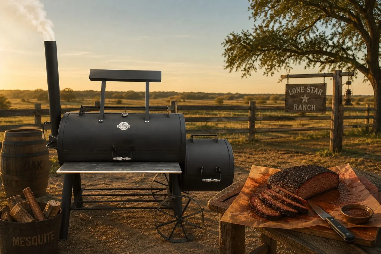 Minh hoạ xông khói kiểu Texas với lò Offset 10050